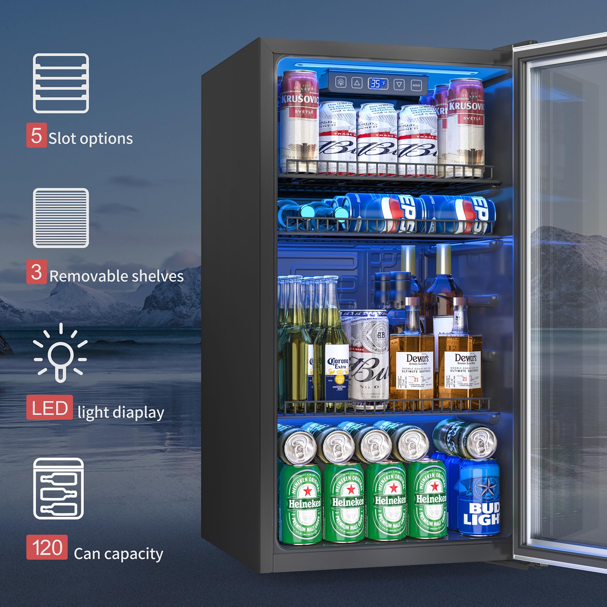 Urbansync Beverage Refrigerator and Cooler, 3.2 Cu.Ft Mini Fridge with Glass Door for Soda Beer or Wine, Freestanding Small Drink Dispenser, Digital Temperature Control, Home, Bar, Office.