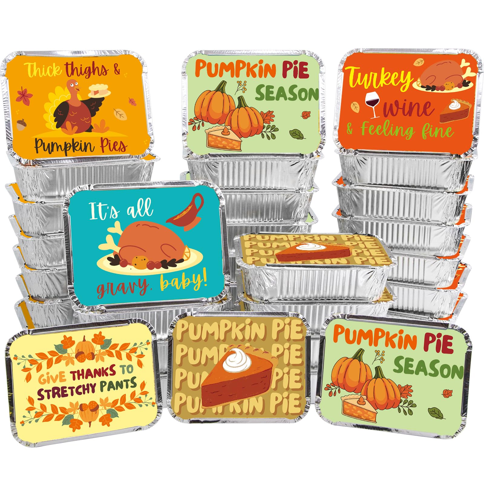 WorldBazaar Funny Thanksgiving Leftover Containers with Lids 36PCS Thanksgiving Tin Foil Food Containers Disposable Turkey Aluminum To Go Containers Thanksgiving Party Supplies