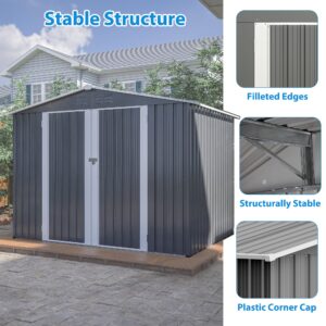 8 x 6 FT Outdoor Storage Shed, Metal Garden Shed with Floor Frame, Tool Shed Outdoor Storage with Lockable Hinged Doors & Air Vents, Storage House Waterproof for Backyard, Lawn, Gray