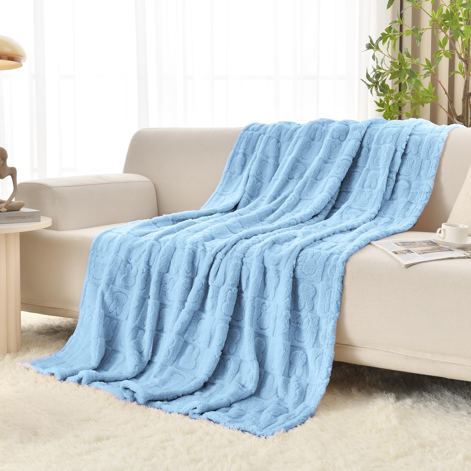 GIOKARNNA Bunny Checkered Throw Blankets,Soft Warm Blankets for Lover Women Men Friends Gifts Pets,Lightweight Fuzzy Blanket for Couch Sofa Bed Travel and Camping(Blue,50"x60")