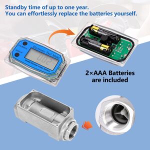 1" Turbine Fuel Flow Meter, 2.6-26 GPM Inline NPT Thread Flowmeter with 3/4" Adapters,Digital Fuel Flow Meter,for Kerosene,Biodiesel, Light Chemicals- Supports Gallon, LTR, PT, QT