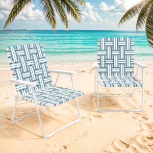 gaildon Webbed Folding Chairs for Outside, Aluminum Patio Beach Chairs for Outdoor Camp Lawn Lounge Backyard, Set of 2