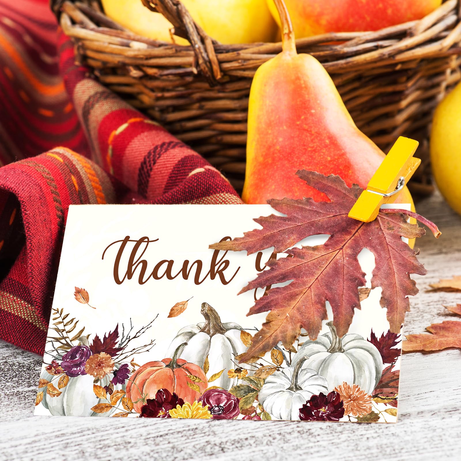 Whaline 36 Pack Fall Thank You Card Watercolor Floral Pumpkin Leaves Greeting Cards with Envelope Sticker Blank Note Cards for Autumn Thanksgiving Wedding, 4 x 6 Inch