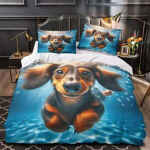 THUBDYEA Dachshund Comforter Covers 3D PrintedPet Dog Bedding Set Quilt Cover Duvet Cover 3 Pieces for Childrens and Adults Microfiber with Pillowcases with Zipper Closure Full（203x228cm）, Style-26