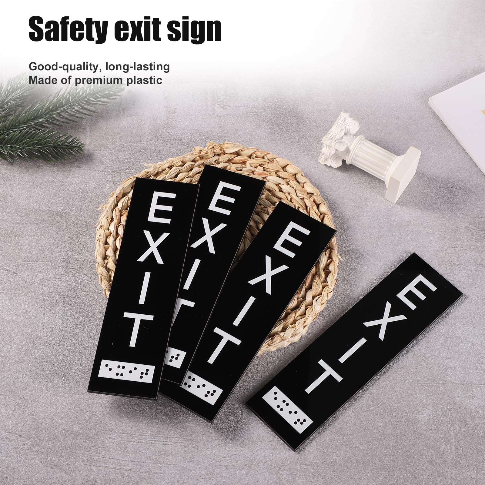 4pcs Vertical Exit Sign with Braille, 7x2 Inch Acrylic Exit Signs for Business Ada with Mounting Adhesive Strip Raised Letters ADA Exit Sign for Indoor Outdoor Use