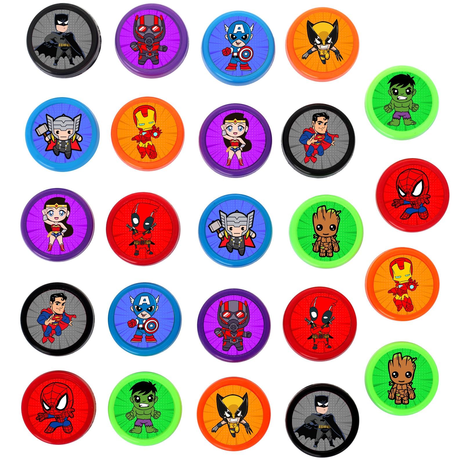 24 Pcs Superhero Themed Stampers, Superhero Birthday Party Supplies Favors, Classroom Rewards Prizes, Goody Bag Treat Bag Stuff for Superhero Birthday Party Gifts