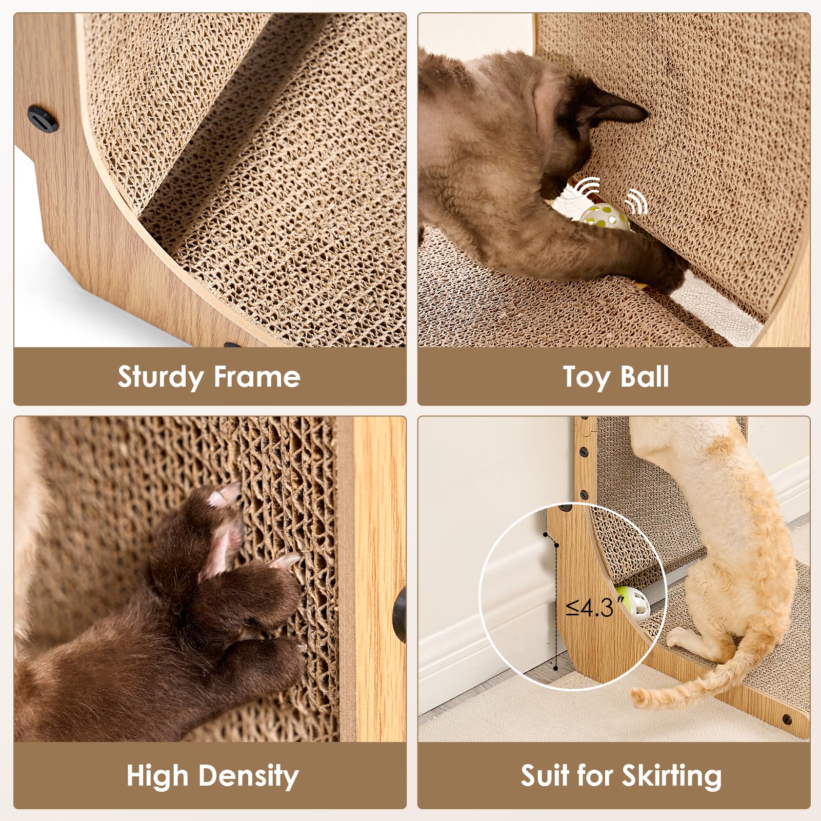 EHEYCIGA Cardboard Cat Scratcher for Indoor Cats, 26.8 Inch L Shaped Vertical Cat Scratching Board with Ball Cat Toy, Large Cat Scratcher Pad