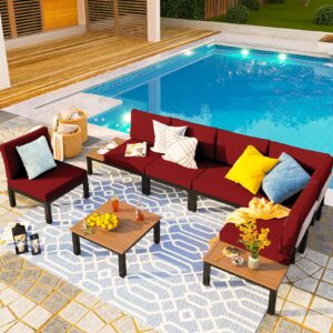 Outdoor Patio Cushion Covers Replacement, Waterproof Furniture Cushion Slipcovers with Zipper, Fit for Wicker Rattan Sectional Couch Chair Furniture Set (4, Red)