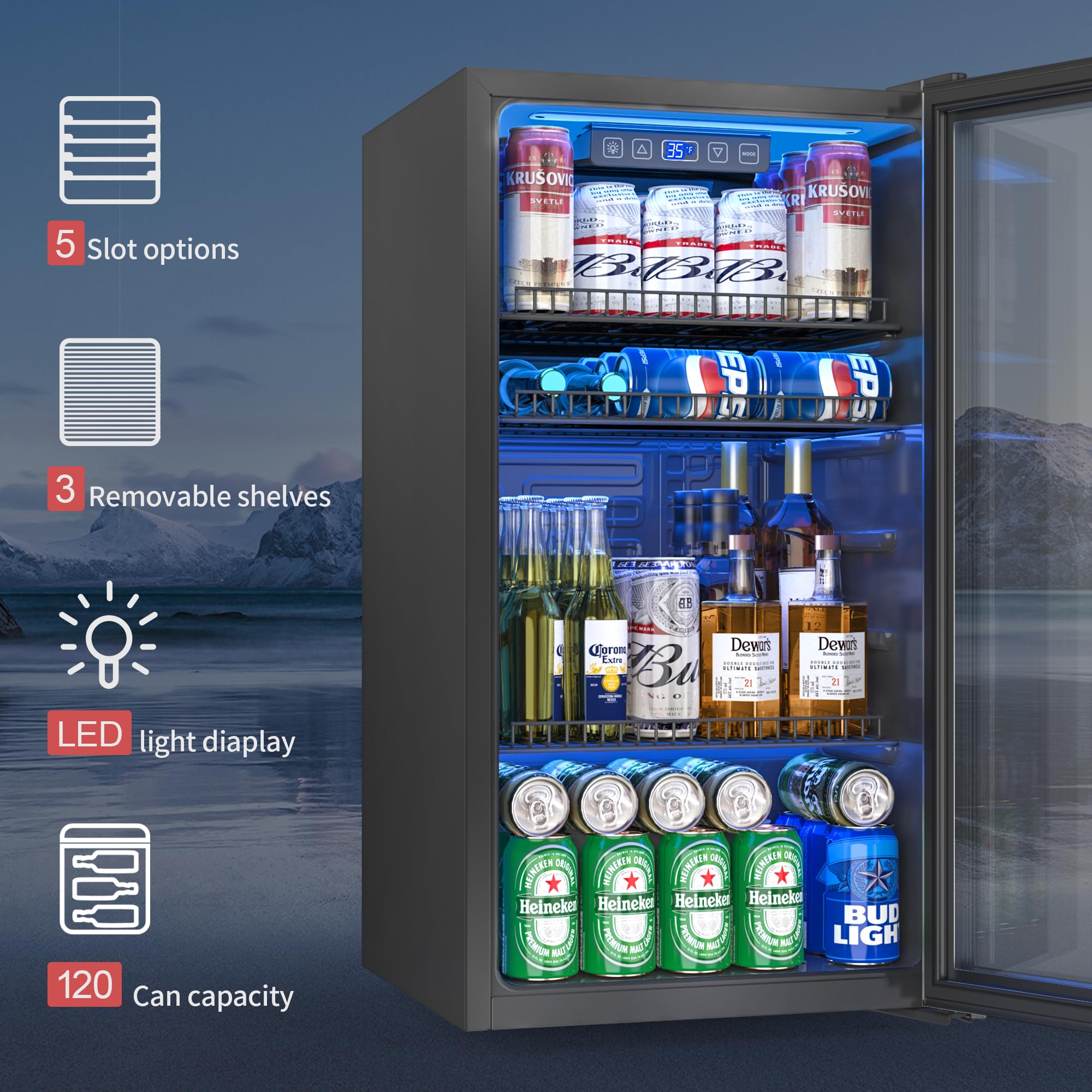 Urbansync Beverage Refrigerator and Cooler, 3.2 Cu.Ft Mini Fridge with Glass Door for Soda Beer or Wine, Freestanding Small Drink Dispenser, Digital Temperature Control, Home, Bar, Office.