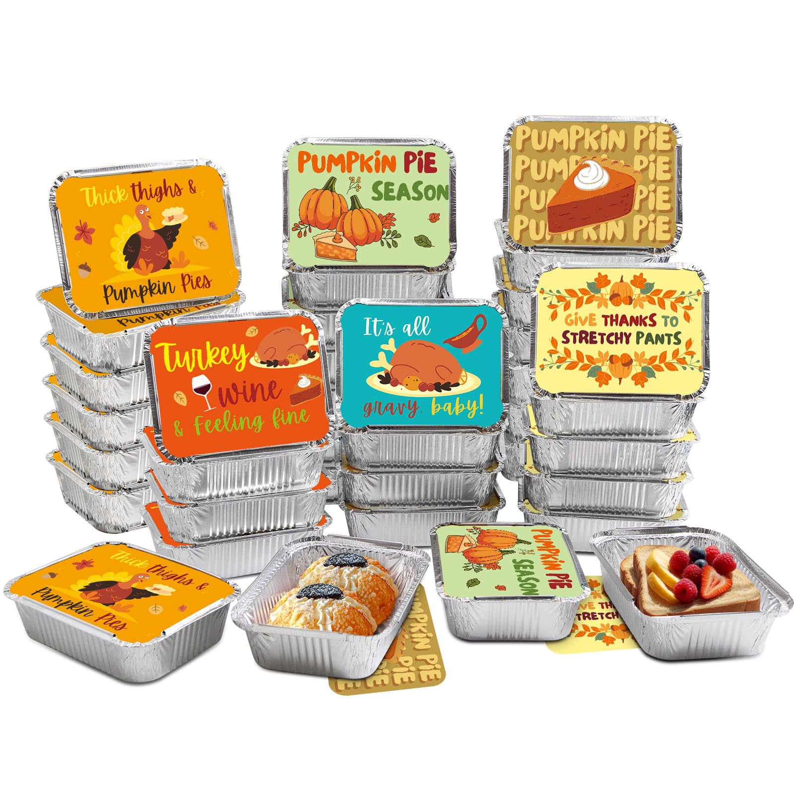 WorldBazaar Funny Thanksgiving Leftover Containers with Lids 36PCS Thanksgiving Tin Foil Food Containers Disposable Turkey Aluminum To Go Containers Thanksgiving Party Supplies