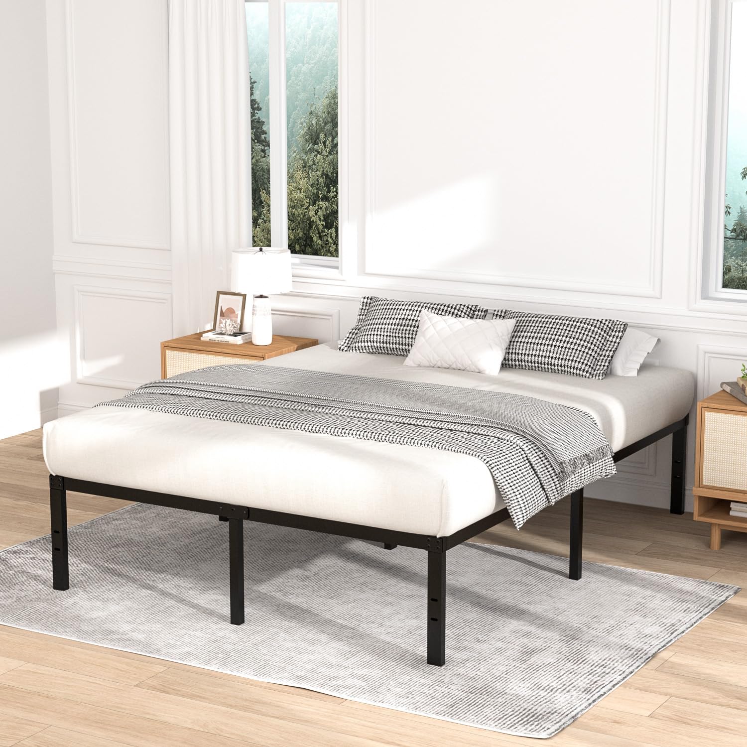 VENI HOME 16 Inch Full Bed Frame, Metal Platform Bed Frame with Steel Slats, Storage Space Under Frame, Easy to Assemble, No Box Spring Needed