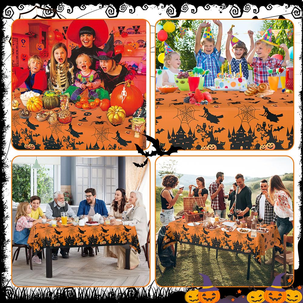 Halloween Tablecloth, 2 Pcs Plastic Tablecloth for Halloween, Rectangle Disposable Table Cover, Waterproof Tablecover for Halloween Party Decoration Outdoor Dinner Kitchen Home Decor 54 x 108 inches