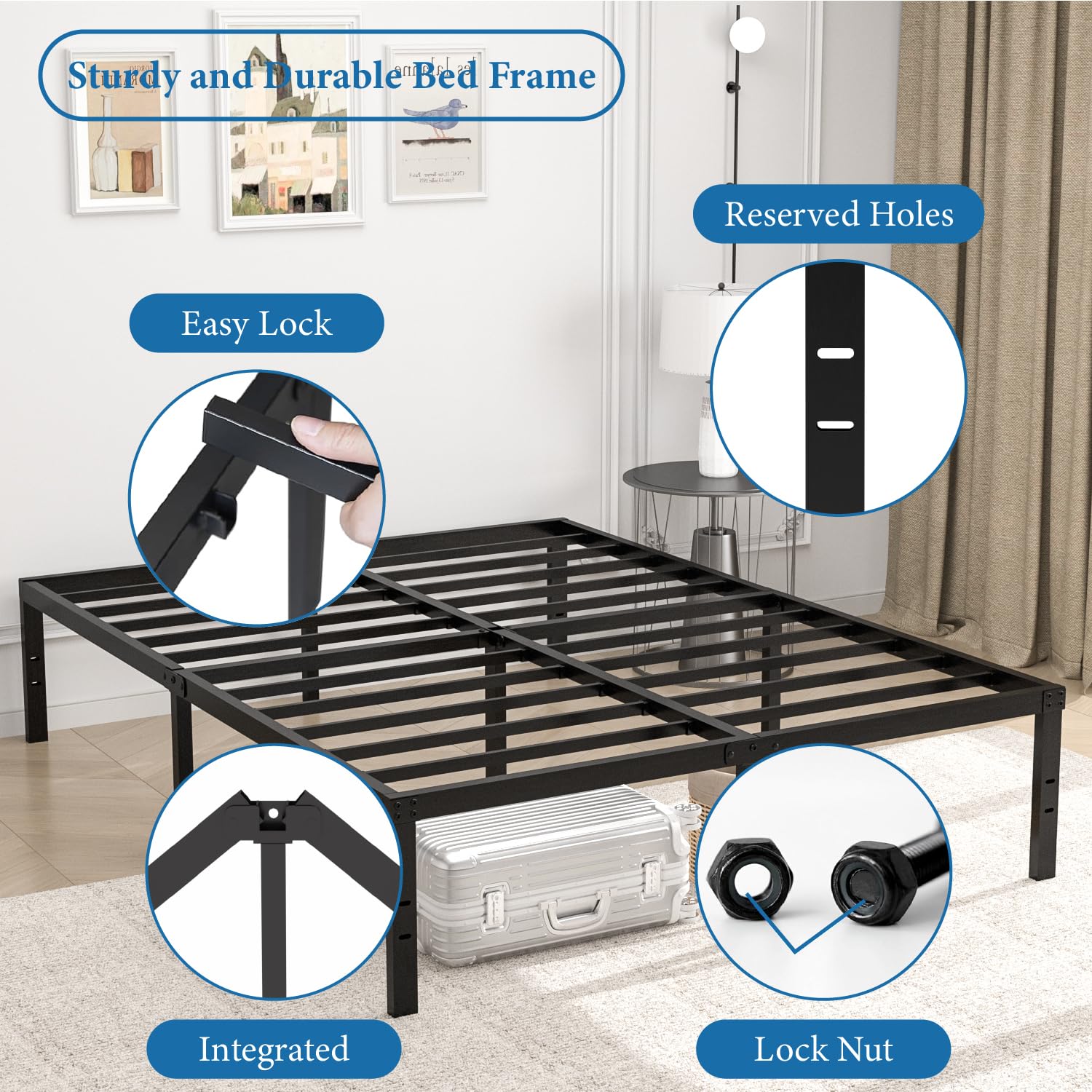 VOLIX Metal Platform Bed Frame - Small Package Practical Iron 16" H Bed Frame Twin Size No Box Spring Needed Durable Frame, Black