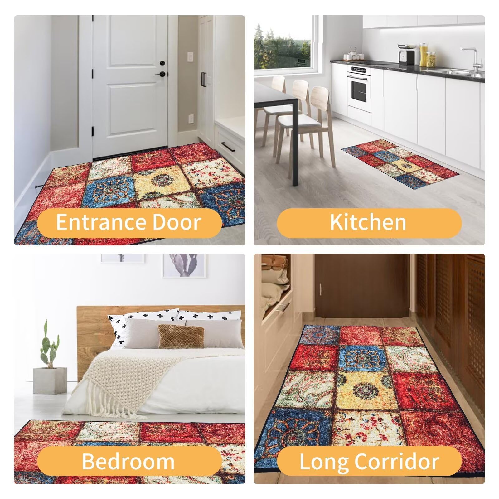 Indoor Door Mat, 2x3 Washable Non-Slip Area Rug for Entryway, Kitchen, Front Door, Kids Room, Durable and Absorbent Entry Rug, Low Pile Throw Rug for Home Entrance, Hardwood Floors