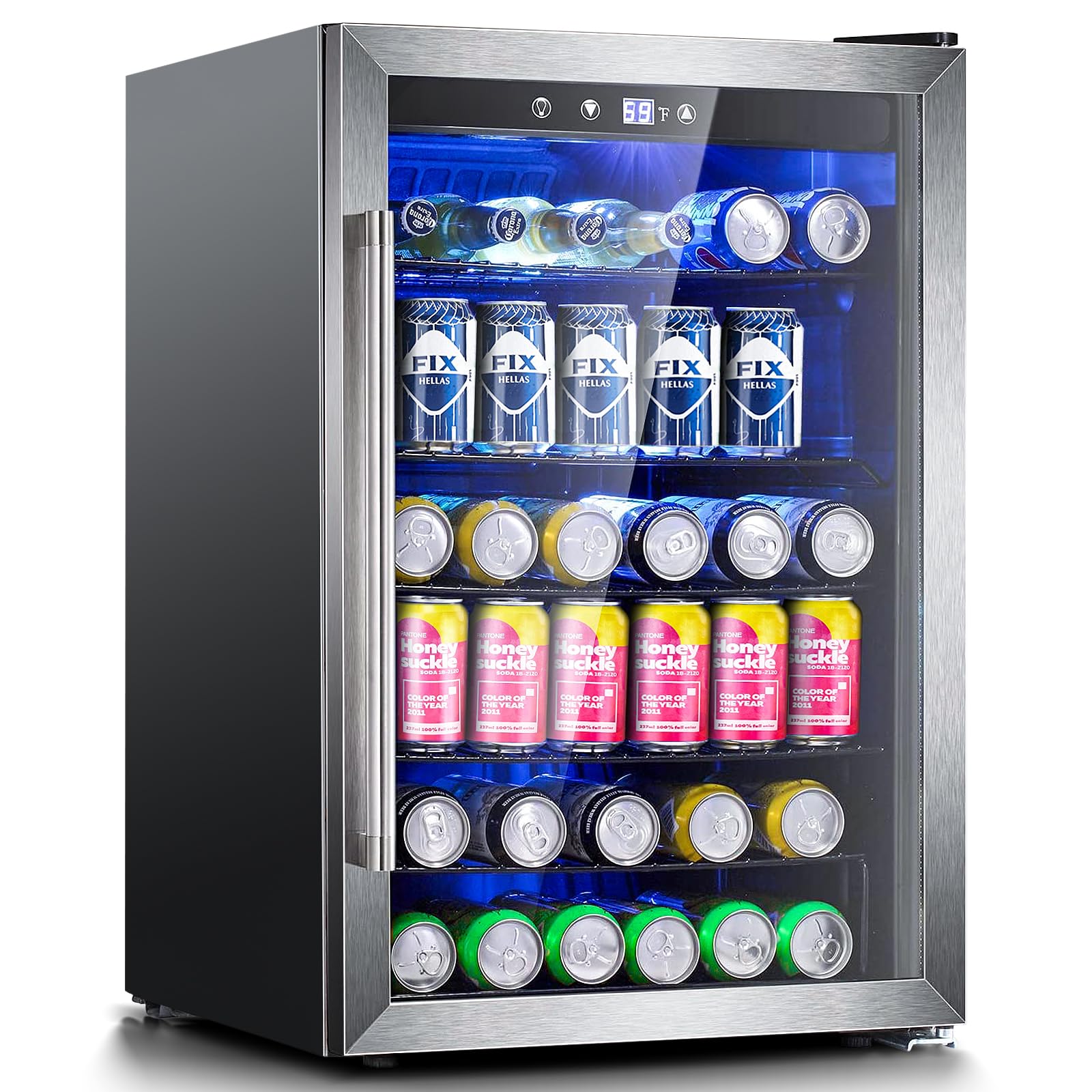 Antarctic Star Beverage Refrigerator,145 Can Mini Fridge,Freestanding wine cooler for Soda Beer or Wine,Glass Door, Small Drink Dispenser Machine, Touch Screen for Home Office or Bar, 4.5 cu.ft