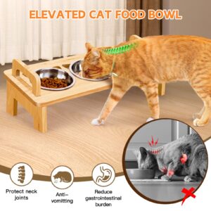 Elevated Cat Food Bowl, 3 Stainless Steel Raised Cat Bowls with Stand, 15°Tilted Cat Bowl for Indoor Cats, Cat Food and Water Bowl Set, Anti Vomitting, Whisker Fatigue and Dishwasher Safe - Natural