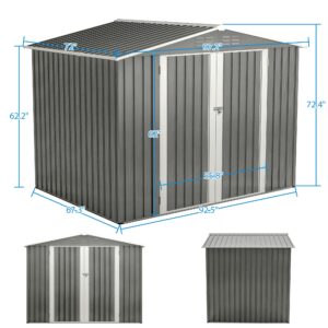 8 x 6 FT Outdoor Storage Shed, Metal Garden Shed with Floor Frame, Tool Shed Outdoor Storage with Lockable Hinged Doors & Air Vents, Storage House Waterproof for Backyard, Lawn, Gray