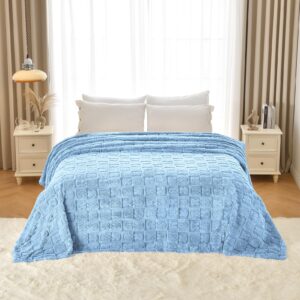 GIOKARNNA Bunny Checkered Throw Blankets,Soft Warm Blankets for Lover Women Men Friends Gifts Pets,Lightweight Fuzzy Blanket for Couch Sofa Bed Travel and Camping(Blue,50"x60")