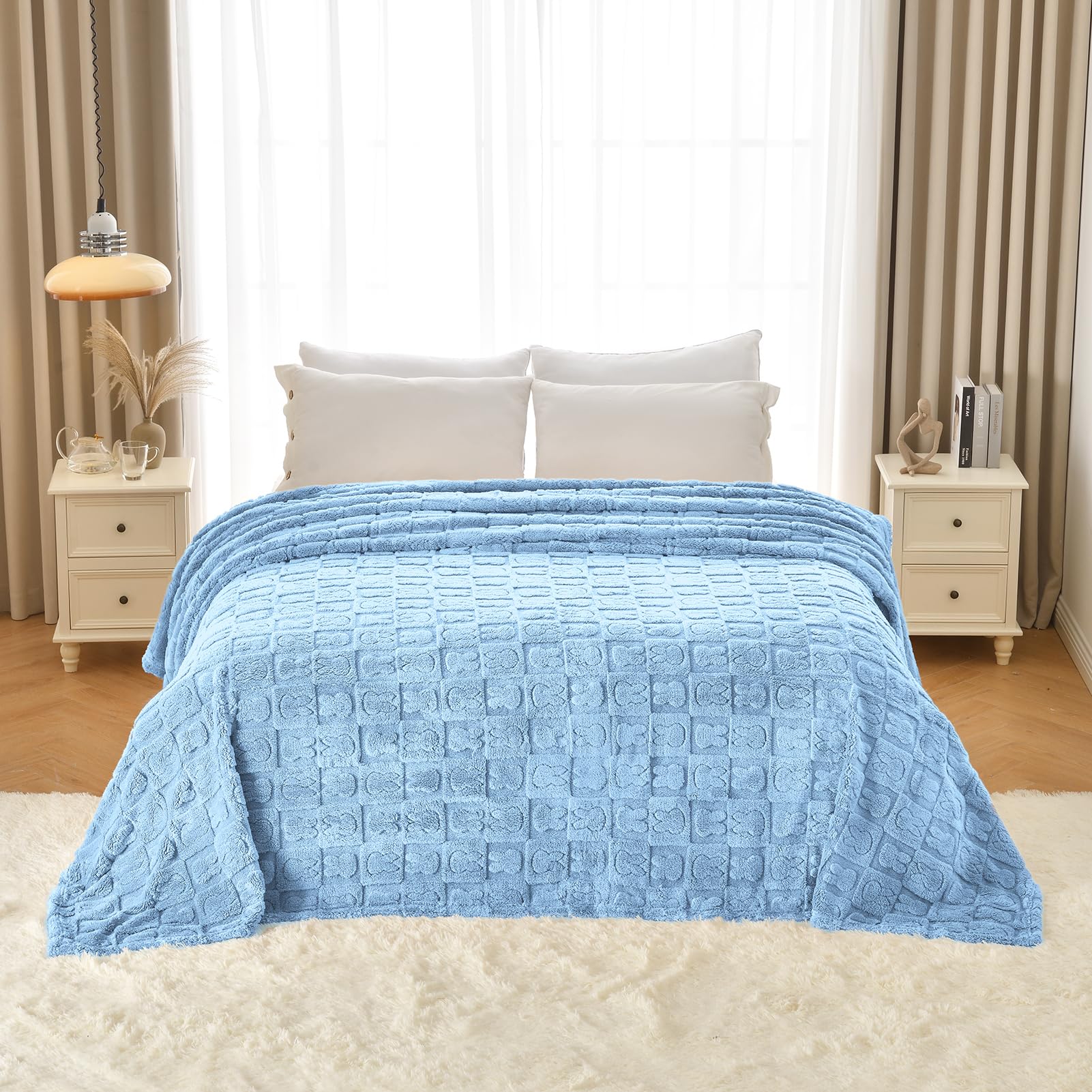 GIOKARNNA Bunny Checkered Throw Blankets,Soft Warm Blankets for Lover Women Men Friends Gifts Pets,Lightweight Fuzzy Blanket for Couch Sofa Bed Travel and Camping(Blue,50"x60")