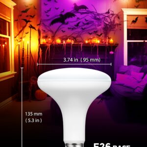 JandCase BR30 Halloween Light Bulbs, E26 Base Halloween Purple & Orange Indoor Flood Light Bulbs, Orange Purple Flood Light Bulbs for Halloween Decoration,11W(65W Equivalent),Not-Dimmable, 2 Pack