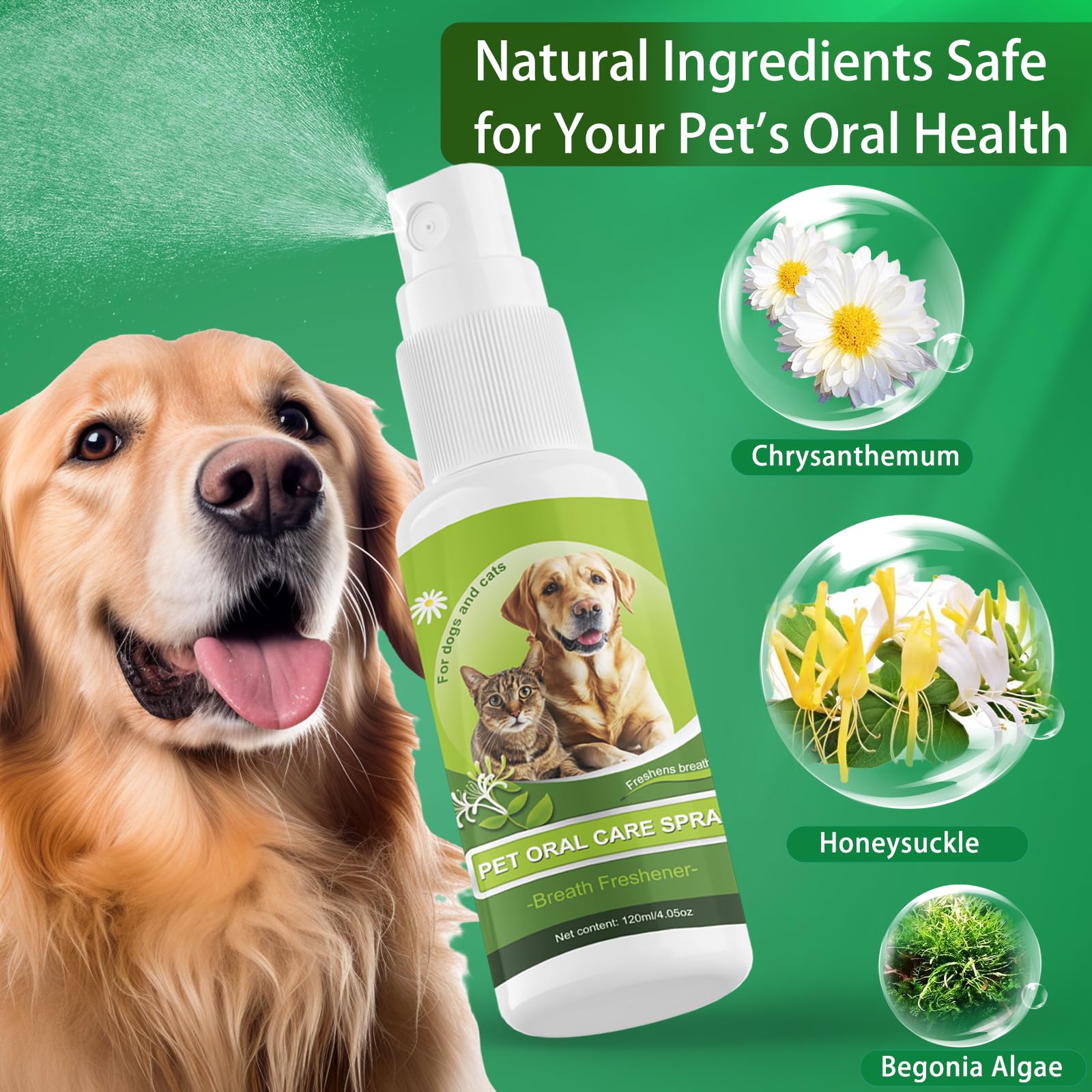 Pet Oral Health Care, Pet Teeth Cleaning,Oral Cleaning Freshens Breath Without Brushing,Reducing Pet Tartar Build-up,Oral Hygiene Spray for Dogs and Cats, Fresh Breath for Dogs,Pet Oral Deodorizer