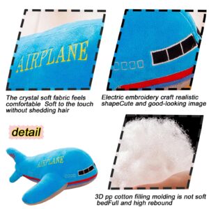 XiRiDa Airplane Plush Aircraft Toy Stuffed Blue Plane Pillow Gifts for Boys Kids 15.7"