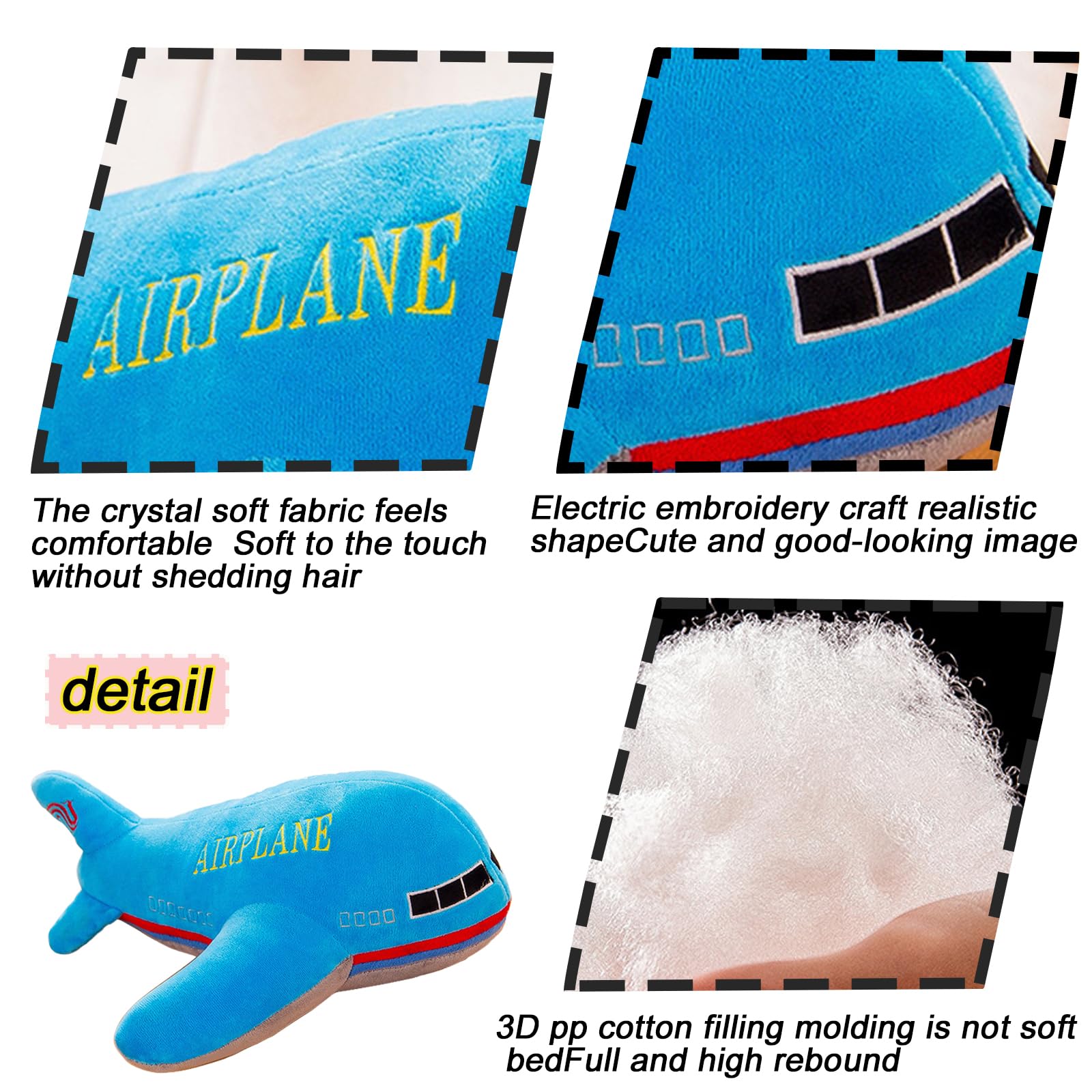 XiRiDa Airplane Plush Aircraft Toy Stuffed Blue Plane Pillow Gifts for Boys Kids 15.7"