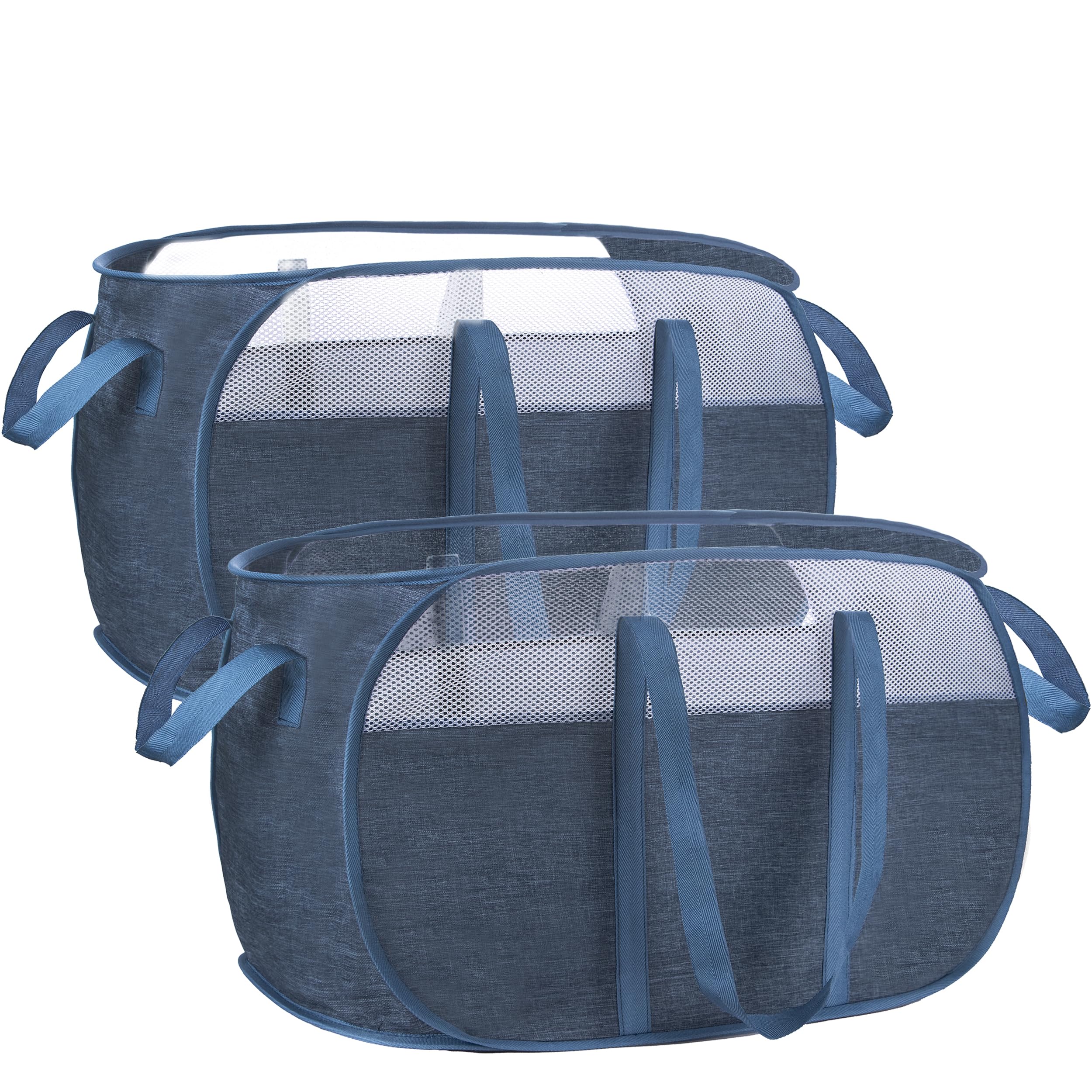 pop-up laundry basket，with Durable Handles collapsible Mesh laundry Hamper,Easy to Open and Fold,Premium Cationic Fabric… (Cationic blue+blue)