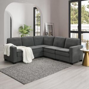 merax 89"x89" oversized velvet sectional sofa, large l shaped upholstered indoor furniture with double cushions, 5 seat cloud corner couch for living room, apartment, office, gray