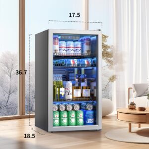 Urbansync Beverage Refrigerator and Cooler, 3.2 Cu.Ft Mini Fridge with Glass Door for Soda Beer or Wine, Freestanding Small Drink Dispenser, Digital Temperature Control, Home, Bar, Office.