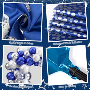 Happy Anniversary Party Decoration 101Pcs, Blue and Silver Anniversary Party Supplies Happy Anniversary Backdrop Banner Blue and Silver Balloon Arch Kit Tablecloth for Wedding Anniversary Party Decor