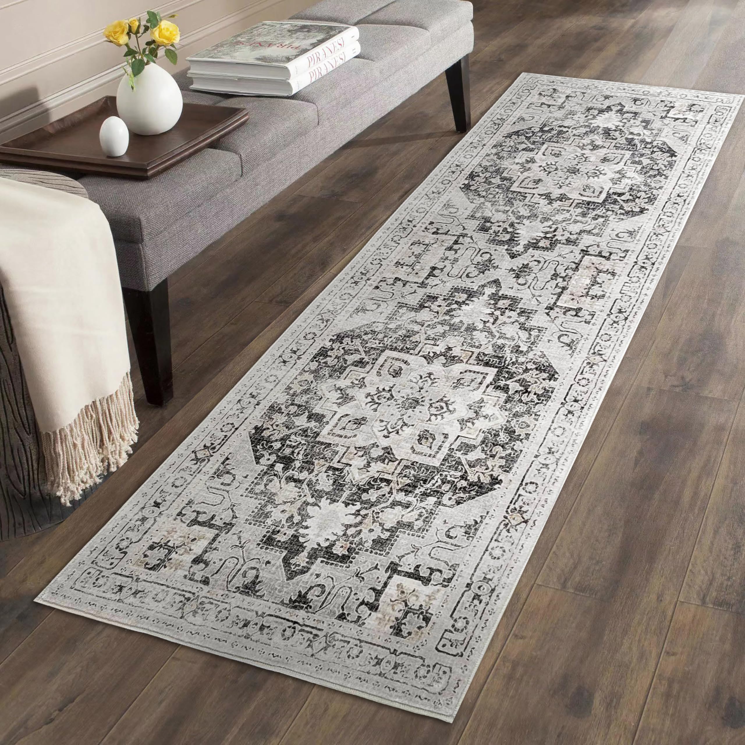 ARTWEAVER Washable Runner Rug 2x6-Hallway Runner Rug Kitchen Runner Rug and Mat-Non Slip Carpet Runner for Laundry Room Entryway Indoor (Gray,2'x6')