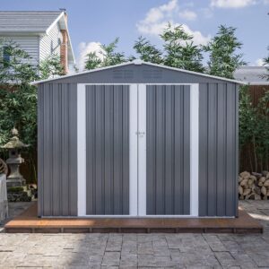 8 x 6 FT Outdoor Storage Shed, Metal Garden Shed with Floor Frame, Tool Shed Outdoor Storage with Lockable Hinged Doors & Air Vents, Storage House Waterproof for Backyard, Lawn, Gray