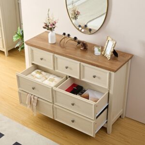 BLANKSPACE 7 Drawer Dresser, Modern Farmhouse Dresser Chest of Drawer for Bedroom, Chest of Drawers Storage Cabinet for Living Room, Entryway, Hallway, Beige