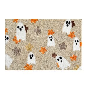 Ouyattle Cute Spooky Halloween Rug 2x3 - Aesthetic Boho Floral Ghost Halloween Bathroom Rugs Funky Gothic Microfiber Bath Mat Non-Slip Washable, Vintage Abstract Spirit Halloween Small Throw Rugs