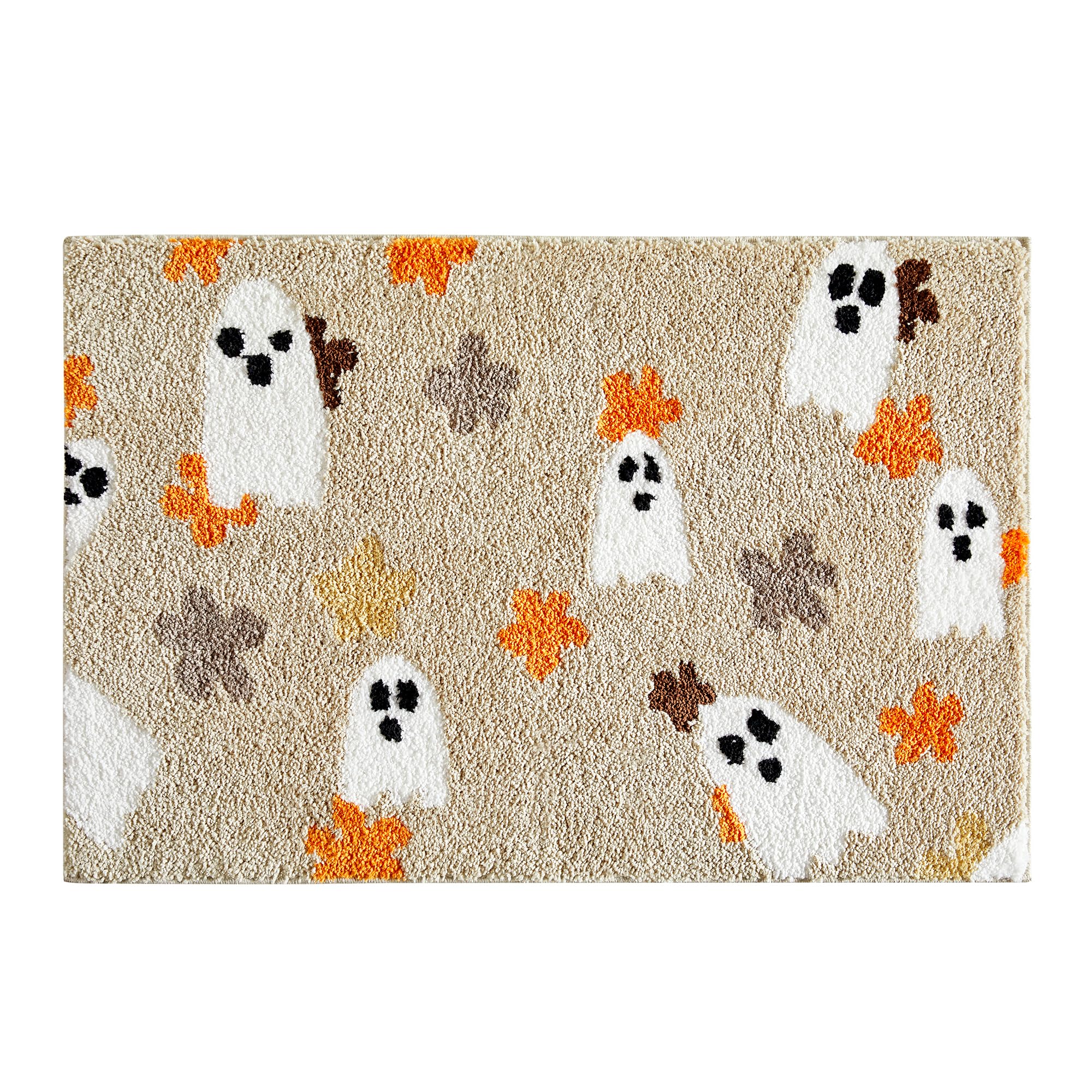 Ouyattle Cute Spooky Halloween Rug 2x3 - Aesthetic Boho Floral Ghost Halloween Bathroom Rugs Funky Gothic Microfiber Bath Mat Non-Slip Washable, Vintage Abstract Spirit Halloween Small Throw Rugs