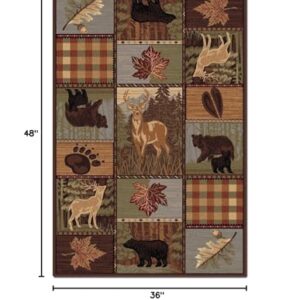 KFHWDG Country Style Rug, 3x4ft, Rustic Cabin Wildlife Washable Area Rugs, Elk Bear Lattice Modern Geometric Design Soft Floor Rug Non-Skid Carpets for Living Room Bedroom Home Decor