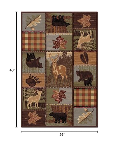 KFHWDG Country Style Rug, 3x4ft, Rustic Cabin Wildlife Washable Area Rugs, Elk Bear Lattice Modern Geometric Design Soft Floor Rug Non-Skid Carpets for Living Room Bedroom Home Decor