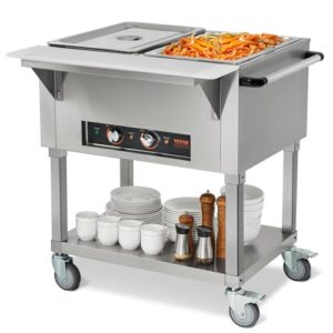 vevor 2-pan commercial food warmer, 2 x 20.6qt electric steam table, 1000w professional buffet catering food warmer with 4 wheels (2 lockable), food grade stainless steel server for party restaurant