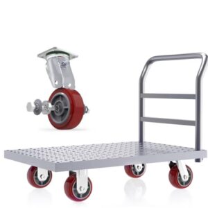 Platform Trucks Portable 2200Lbs Steel Push Dolly Platform Trucks with Mute Wheels, 35.6" x 23.6"x37.4" in Large Flatbed Heavy Duty Industrial Push Cart for Easy Storage Luggage Moving