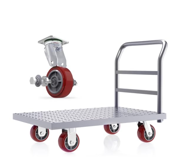 Platform Trucks Portable 2200Lbs Steel Push Dolly Platform Trucks with Mute Wheels, 35.6" x 23.6"x37.4" in Large Flatbed Heavy Duty Industrial Push Cart for Easy Storage Luggage Moving