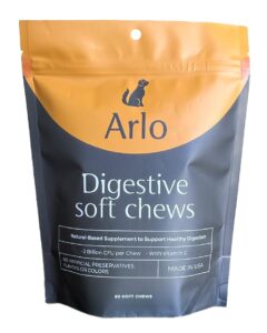 arlo pet supplies pre and probiotics for dogs & puppies, digestive supplement, 60 soft chews, 2 billion cfus, vitamin c, supports healthy digestion, helps reduce gas, bloating, irregularity