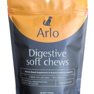 Arlo Pet Supplies Pre and Probiotics for Dogs & Puppies, Digestive Supplement, 60 Soft Chews, 2 Billion CFUs, Vitamin C, Supports Healthy Digestion, Helps Reduce Gas, Bloating, Irregularity