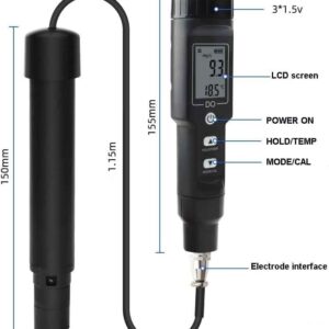 Generic Dissolved Oxygen Meter, Digital Oxygen Test Kit Analyzer, DO Probe with ATC for Aquarium, Measurement Range: 0‑30mg/L 6 Replaceable Electrode Tips, 30ml Electrode Filling Fluid