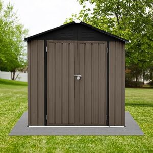 HOMLOVLY 6FT x 4FT Metal Storage Shed with Pent Roof,Outdoor Storage Shed with Double Lockable Doors,Waterproof Garden Shed Tool House for Backyard Patio Lawn, Brown