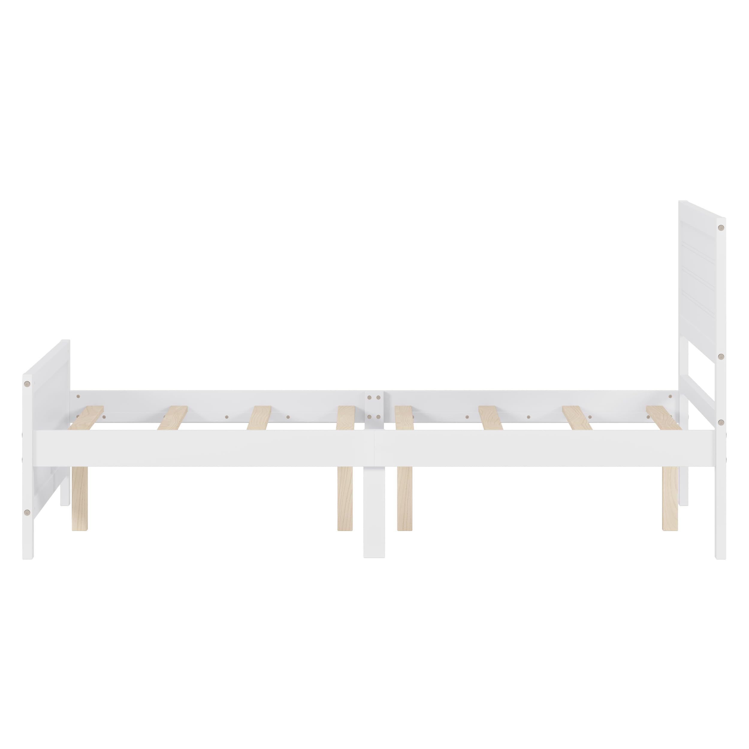 Queen Size Wood Platform Bed Frame with Headboard, Mattress Foundation with Slat Support, No Box Spring Needed, White