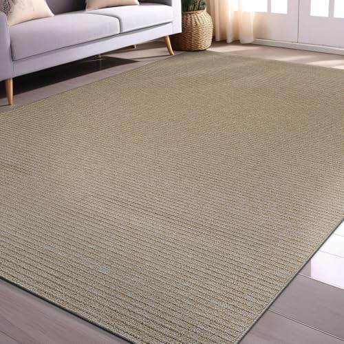 Beverly Rug Non-Slip Modern Rug 8x10 Solid Traditional Rubber Backing Machine Washable Soft Thin Indoor Area Rugs for Living Room Stain Resistant Non Shedding Casual Carpet (8 x 10 Beige)