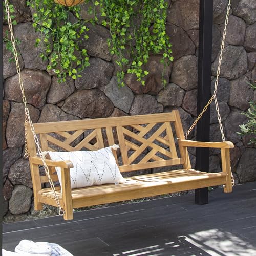 Cambridge Casual Maine Teak Wood Porch Swing, Natural Teak