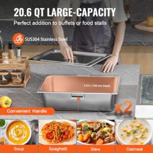 VEVOR 2-Pan Commercial Food Warmer, 2 x 20.6QT Electric Steam Table, 1000W Professional Buffet Catering Food Warmer with 4 Wheels (2 Lockable), Food Grade Stainless Steel Server for Party Restaurant