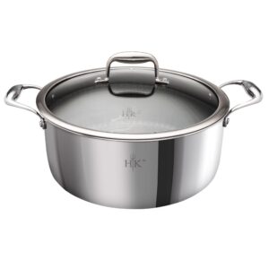 hell's kitchen hybrid 7.5 qt pot and lid, tri-clad stainless steel and nonstick ceramic, pfas free, no pfoa, ptfe, or teflon, non toxic cookware, metal utensil safe, all cooktops and oven safe